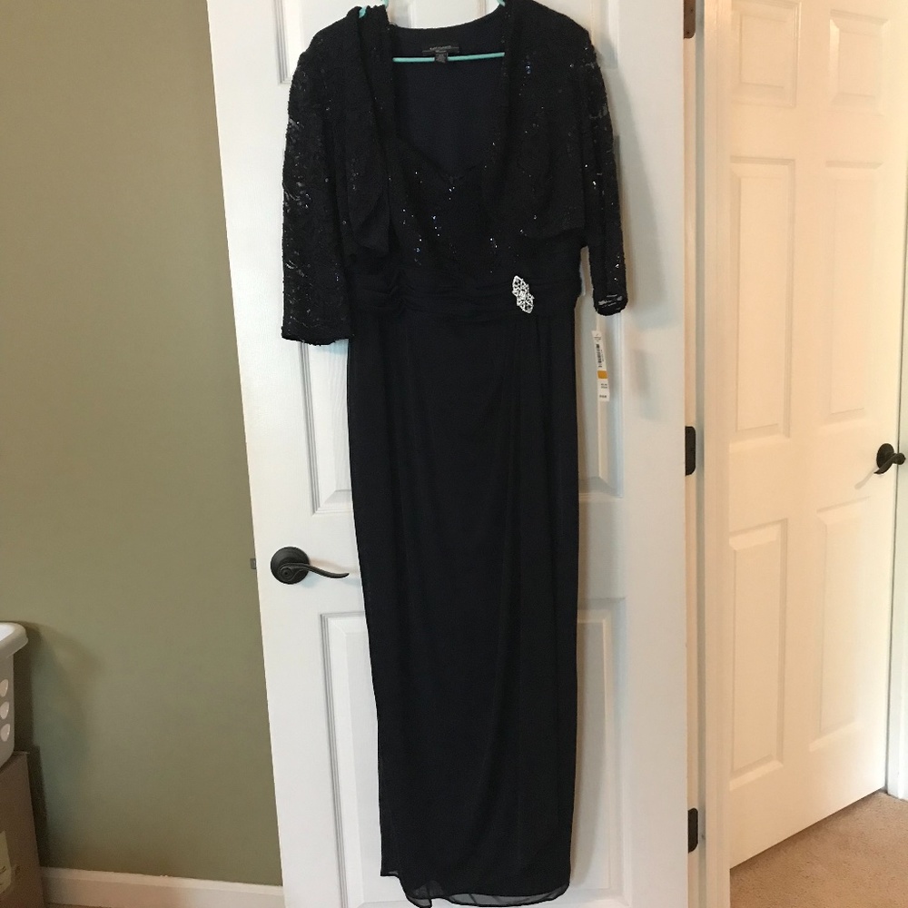 R&M Richards 2 Pc Sequin Top Gown - navy, Size 16W